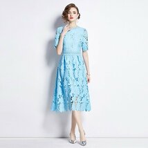 新入荷/上質 ワンピース ロング丈 総レース パーティー 二次会 結婚式 披露宴 二次会 大人 上品 レース 半袖 ロングワンピースドレス　_画像2