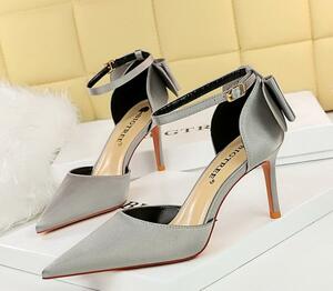  new arrival / dressing up large size pumps lady's po Inte dotu high heel pin heel / heel 5cm silver group 