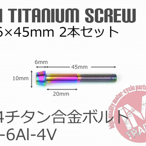 64チタン合金ボルト M6×45mm P1.0 2本セット テーパーキャップ ゆうパケット対応 焼き色有り Ti-6Al-4Vの画像4