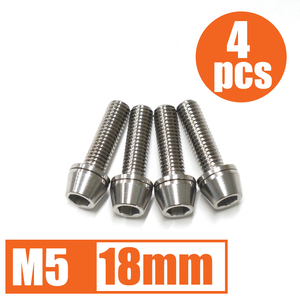 64チタン合金ボルト M5×18mm P0.8 4本セット ワッシャー付き テーパーキャップ ゆうパケット対応 焼き色なし Ti-6Al-4V