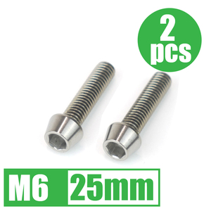 64チタン合金ボルト M6×25mm P1.0 2本セット テーパーキャップ ゆうパケット対応 焼き色なし Ti-6Al-4V