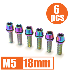 64チタン合金ボルト M5×18mm P0.8 6本セット ワッシャー付き テーパーキャップ ゆうパケット対応 焼き色有り Ti-6Al-4V