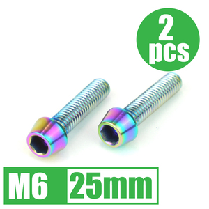 64チタン合金ボルト M6×25mm P1.0 2本セット テーパーキャップ ゆうパケット対応 焼き色有り Ti-6Al-4V