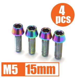 64チタン合金ボルト M5×15mm P0.8 4本セット テーパーキャップ ゆうパケット対応 焼き色有り Ti-6Al-4V