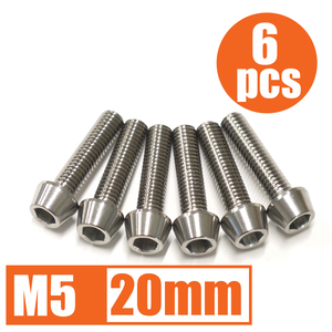 64チタン合金ボルト M5×20mm P0.8 6本セット テーパーキャップ ゆうパケット対応 焼き色なし Ti-6Al-4V