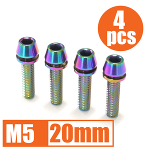 64チタン合金ボルト M5×20mm P0.8 4本セット ワッシャー付き テーパーキャップ ゆうパケット対応 焼き色有り Ti-6Al-4V