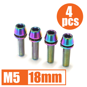 64チタン合金ボルト M5×18mm P0.8 4本セット ワッシャー付き テーパーキャップ ゆうパケット対応 焼き色有り Ti-6Al-4V