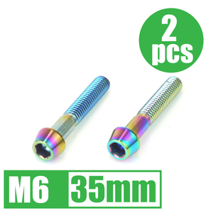 64チタン合金ボルト M6×35mm P1.0 2本セット テーパーキャップ ゆうパケット対応 焼き色有り Ti-6Al-4V