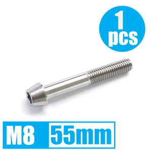 64チタン合金ボルト M8×55mm P1.25 テーパーキャップ ゆうパケット対応 焼き色なし Ti-6Al-4V