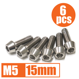 64チタン合金ボルト M5×15mm P0.8 6本セット テーパーキャップ ゆうパケット対応 焼き色なし Ti-6Al-4V