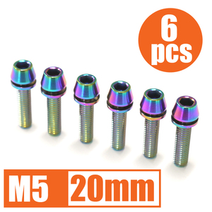 64チタン合金ボルト M5×20mm P0.8 6本セット ワッシャー付き テーパーキャップ ゆうパケット対応 焼き色有り Ti-6Al-4V