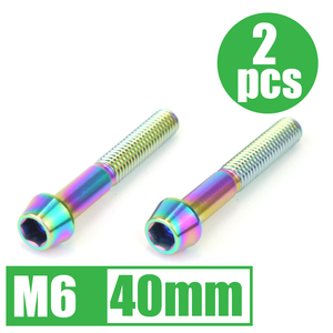 64チタン合金ボルト M6×40mm P1.0 2本セット テーパーキャップ ゆうパケット対応 焼き色有り Ti-6Al-4V