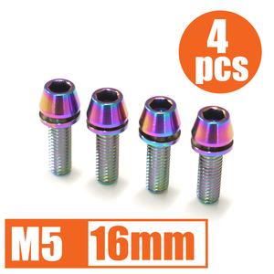 64チタン合金ボルト M5×16mm P0.8 4本セット ワッシャー付き テーパーキャップ ゆうパケット対応 焼き色有り Ti-6Al-4V