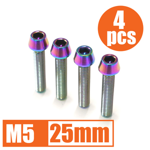 64チタン合金ボルト M5×25mm P0.8 4本セット テーパーキャップ ゆうパケット対応 焼き色有り Ti-6Al-4V