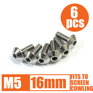 64チタン製スクリーンボルト M5×16mm P0.8 6本セット ゆうパケット対応 ナチュラル Ti-6Al-4V