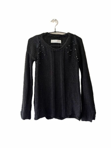 ZARA KNIT スプリングセーター　ビジュー　袖スリット