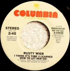 ラスティ・ウィアー Rusty Wier / I Think It's Time (I Learned How To Let Her Go) 7インチ プロモ盤 Stereo/Mono US盤 1976