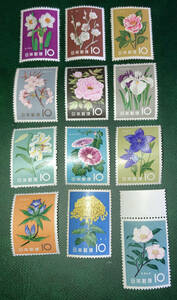 ■日本記念切手　花シリーズ 全種完 計１２枚 未使用♪