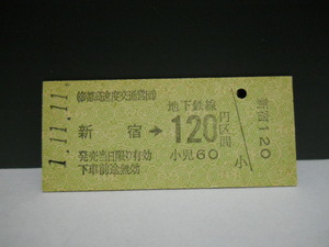 （営団地下鉄）新宿→120円区間・B券