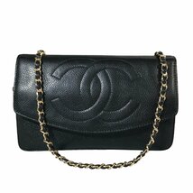 【1円～】シャネル CHANEL バッグ チェーンウォレット ショルダーバッグ キャビアスキン レザー ブラック ゴールド金具 4番台 中古_画像1