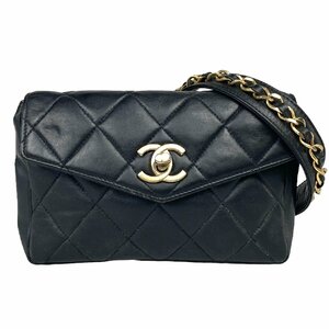 【1円～】シャネル CHANEL バッグ ポーチ ウエストバッグ ウエストポーチ マトラッセ ターンロック ココマーク レザー ブラック 中古