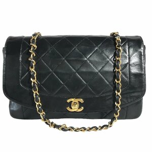 【1円～】シャネル CHANEL バッグ チェーンウォレット マトラッセ ダイアナ ラムスキン ブラック ゴールド金具 中古