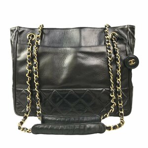 【1円～】シャネル CHANEL バッグ ダブルチェーンショルダーバッグ マトラッセ ラムスキン ブラック ゴールド金具 中古