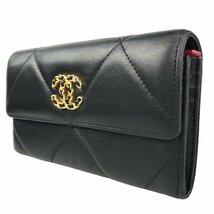 【1円～】シャネル CHANEL シャネル19 財布 長財布 ロングフラップウォレット ラムスキン 31番台 ブラック 箱付き 中古_画像3