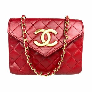 【1円～】シャネル CHANEL バッグ ショルダーバッグ マトラッセ チェーンショルダー デカココ 1番台 レッド赤 中古