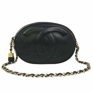 【1円～】シャネル CHANEL バッグ ショルダーバッグ チェーンショルダー デカココ タッセルポーチ 1番台 ブラック ゴールド金具 中古