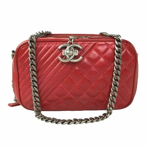 【1円～】 シャネル CHANEL CoCo Boy バッグ ショルダーバッグ チェーンショルダー カメラバック ミニ レッド １番台 ゴールド金具 中古