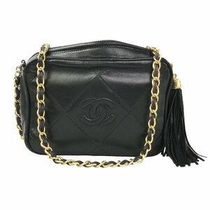 【1円～】シャネル CHANEL バッグ ショルダーバッグ チェーンショルダー マトラッセ ココマーク レザー ブラック フリンジ 0番台 中古