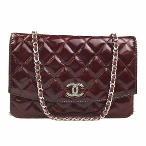 【1円～】シャネル CHANEL バッグ 財布 ショルダーバッグ チェーンウォレット マトラッセ エナメル ボルドー 15番台 中古の画像1