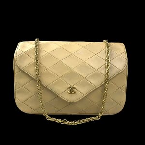 【1円～】シャネル CHANEL バッグ ショルダーバッグ チェーンショルダー ココマーク マトラッセ レザー ベージュ プッシュロック 中古