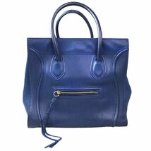 【中古】セリーヌ CELINE バッグ ハンドバッグ トートバッグ ラゲージ マイクロ ショッパー ブルー F・JB・0152 ドラムドカーフスキン レザ_画像1