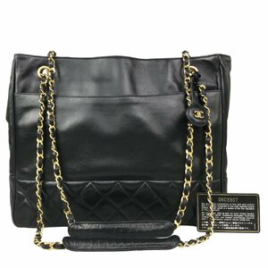 【1円～】シャネル CHANEL バッグ ショルダーバッグ チェーンショルダーバッグ マトラッセ 0番台 カード付き ブラック ゴールド金具 中古