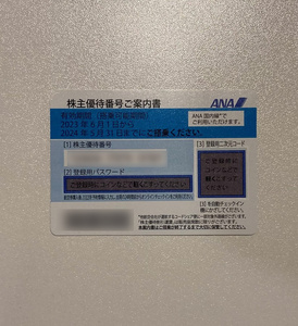 ANA株主優待券1枚 24年5月末まで　番号通知のみ　通知24hr以内