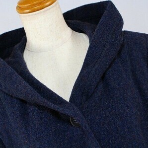 REMALON レマロン 綺麗め コート 軽アウター 薄手 ジャケット フード 全ボタン ウール ルック 日本製 44 紺 ネイビー レディース [607121]の画像2