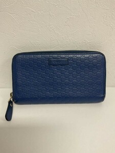 営KZ299-60◆ GUCCI グッチ マイクログッチシマ ブルー レザー 長財布 449391・2149 ラウンドファスナー 長財布