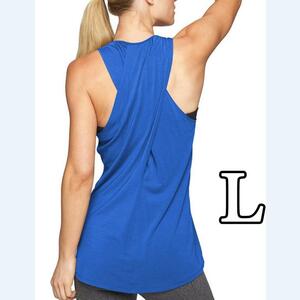  yoga wear sport wear L no sleeve back Cross tank top lady's blue blue Jim yoga pilates training EF17