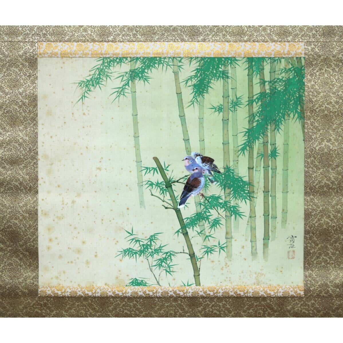 [Authentic work] [Windmill] Tomiharu Negami Bamboo Forest Sparrow ◎Handwritten on silk ◎People of Yamagata Studied under Somei Yuki Teiten Nihongain Founding Doujin Nitten Nihongain Exhibition Taught at Imperial Art School, painting, Japanese painting, flowers and birds, birds and beasts