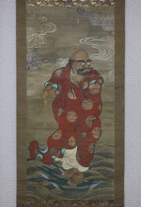 Art hand Auction [Authentic work] [Windmill] Era Artist unknown Buddhist painting Dharma in red robe ◎Handwritten on silk ◎Edo period Buddhist art Chinese painting Korean art Ri Dynasty Buddhist painting Excellent work, painting, Japanese painting, person, Bodhisattva