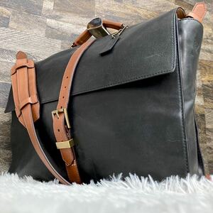 美品 希少 COACH コーチ ビジネスバッグ ハンド ショルダーバッグ 2way 黒 ブラック ブラウン バイカラー レザー 本革 A4 メンズ