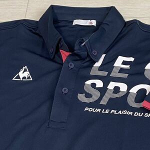 新品★ルコック LE COQ SPORTIF グラフィックロゴデザイン 吸汗速乾 半袖ボタンダウンシャツ★ネイビー★サイズL★送料185円