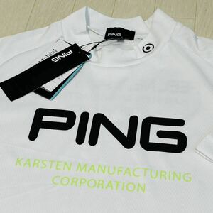 新品★PING GOLF ピン ゴルフ フロントロゴプリント 配色切替 持続冷感 吸水速乾 半袖モックネックシャツ/ホワイト/サイズLL/送料185円