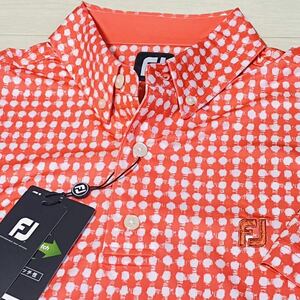 新品★フットジョイ FootJoy フレイドギンガムプリント 吸汗速乾 ストレッチ 半袖ボタンダウンシャツ★コーラル★サイズM★送料185円