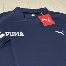 新品◆プーマ ゴルフ PUMA GOLF 胸元ロゴ×袖ラインデザイン 吸水速乾 半袖モックネックシャツ/ネイビー/サイズL/送料185円_画像1