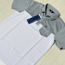 新品★マンシングウェア Munsingwear ゴルフウェア 切り替えデザイン 吸汗速乾 半袖ポロシャツ★日本製★グレー★サイズLL★送料185円_画像2