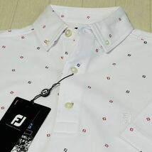 新品◆FootJoy フットジョイ FJモノグラムデザイン 吸汗速乾 クーリング ストレッチ 半袖ボタンダウンシャツ/ホワイト/サイズM/送料185円_画像1