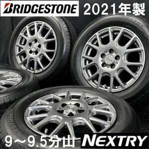 21年製9～9.5分山★ブリヂストン NEXTRY 195/65R15＆社外アルミ 4本 №240312-S2 プリウス ウィッシュ等/6J +43 5H 100 検:ホイールセット